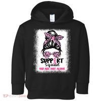Breast Cancer Support Squad Messy Bun Pink Warrior Awareness Toddler Hoodie thumb 0