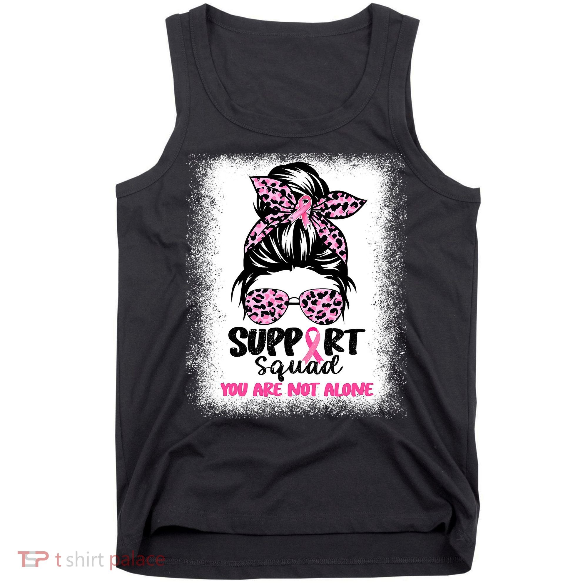 Breast Cancer Support Squad Messy Bun Pink Warrior Awareness Tank Top