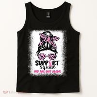 Breast Cancer Support Squad Messy Bun Pink Warrior Awareness Tank Top thumb 2