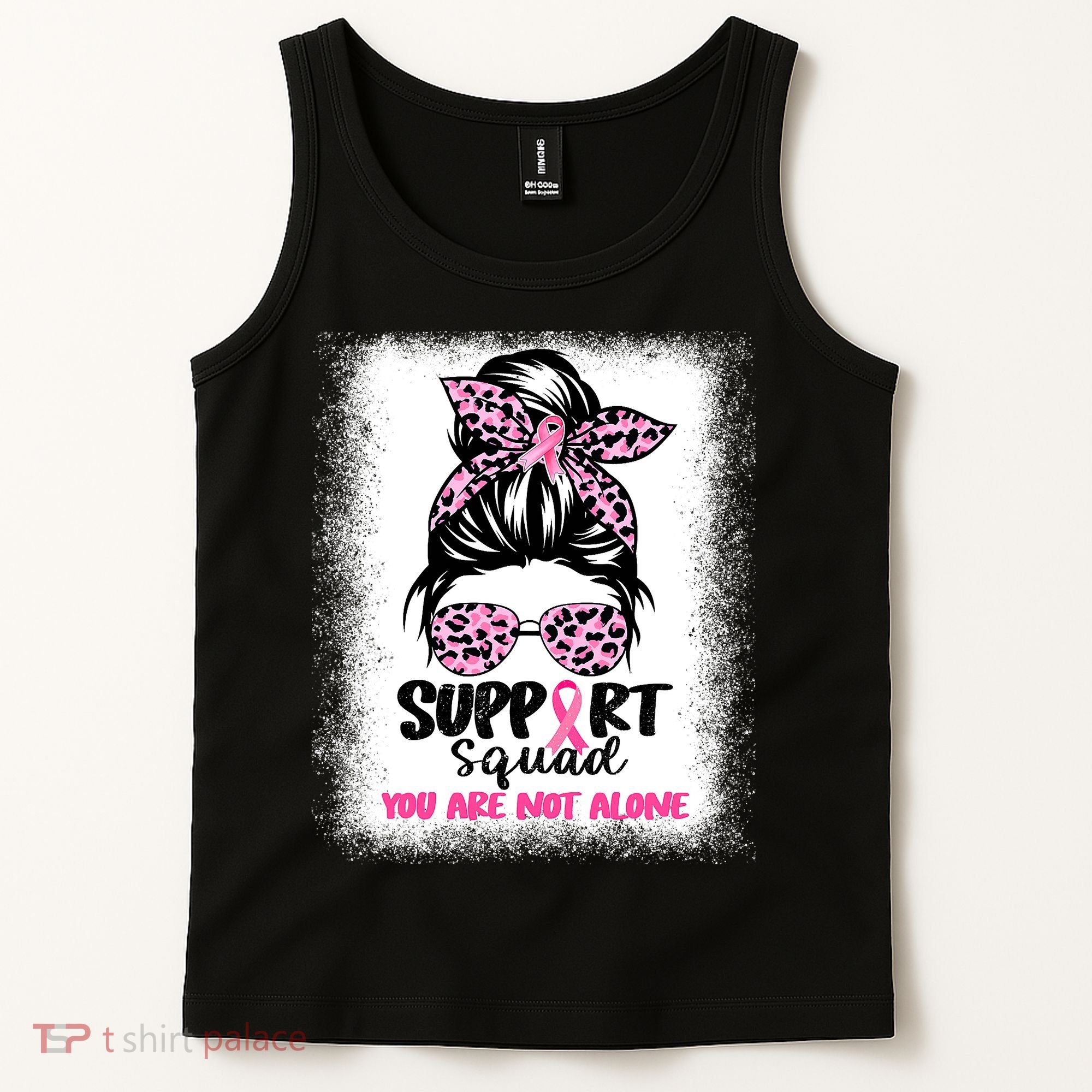 Breast Cancer Support Squad Messy Bun Pink Warrior Awareness Tank Top