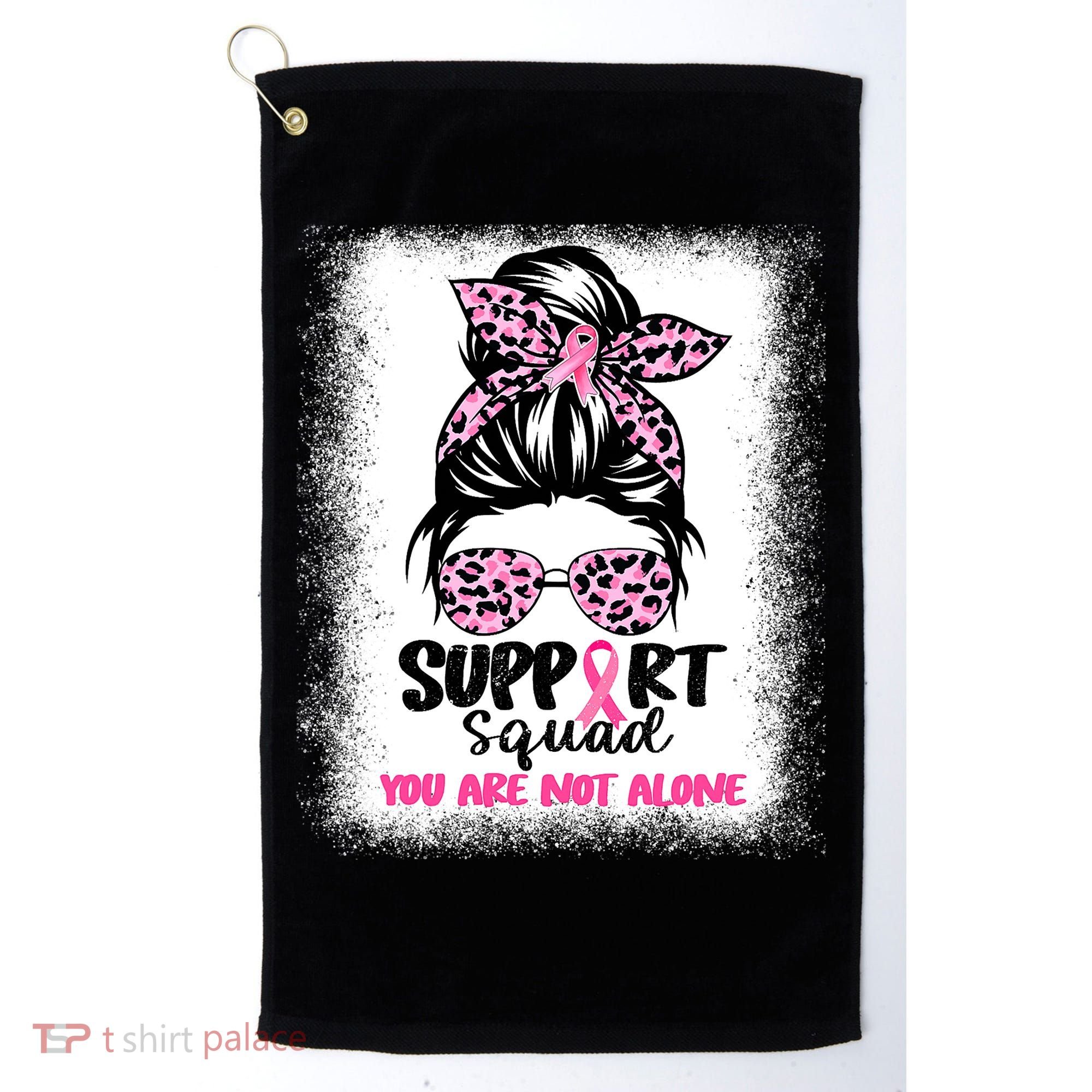 Breast Cancer Support Squad Messy Bun Pink Warrior Awareness Golf Towel
