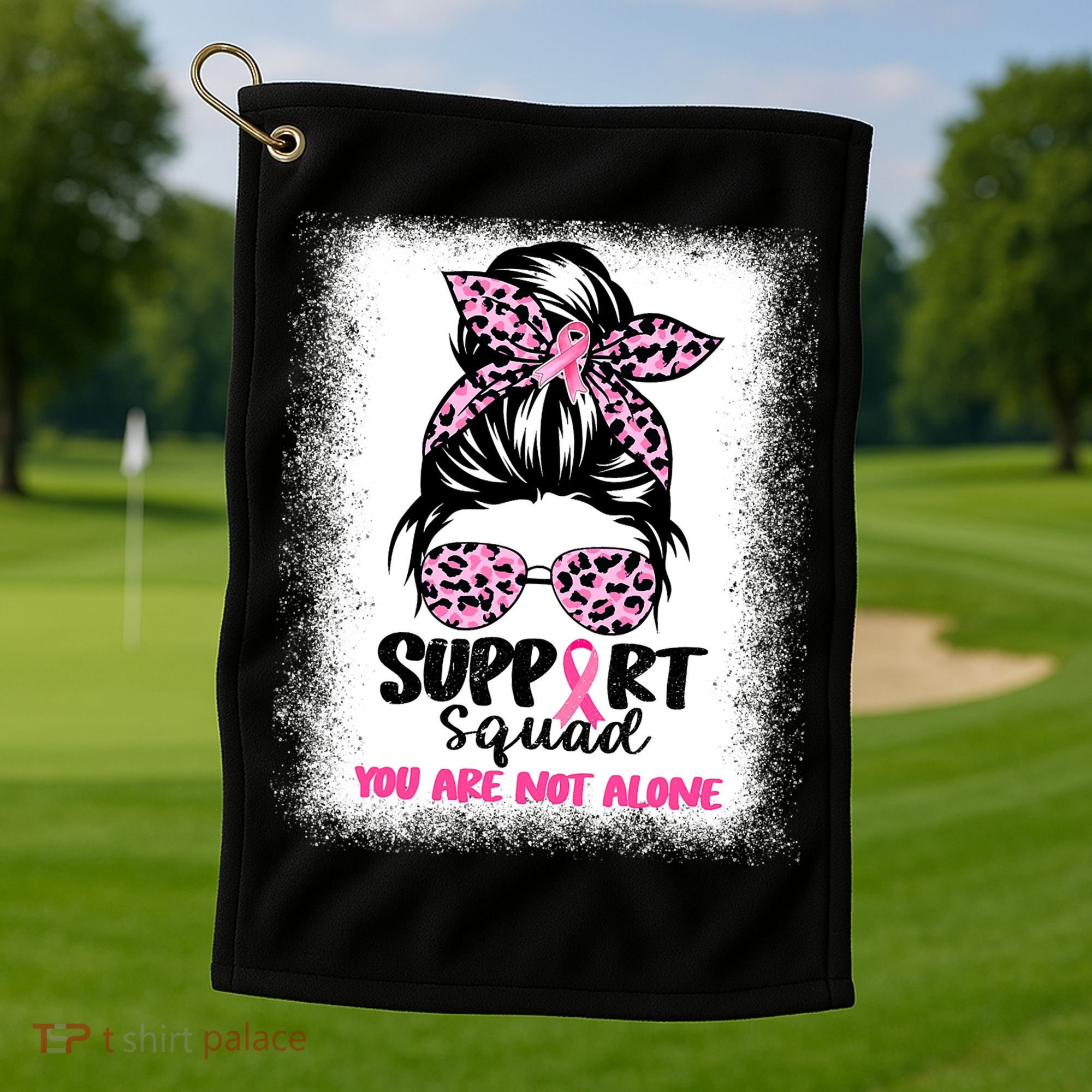 Breast Cancer Support Squad Messy Bun Pink Warrior Awareness Golf Towel