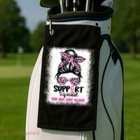 Breast Cancer Support Squad Messy Bun Pink Warrior Awareness Golf Towel thumb 2