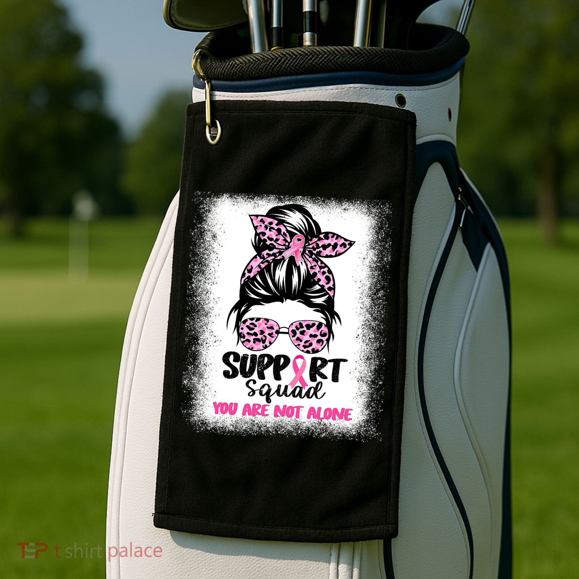 Breast Cancer Support Squad Messy Bun Pink Warrior Awareness Golf Towel