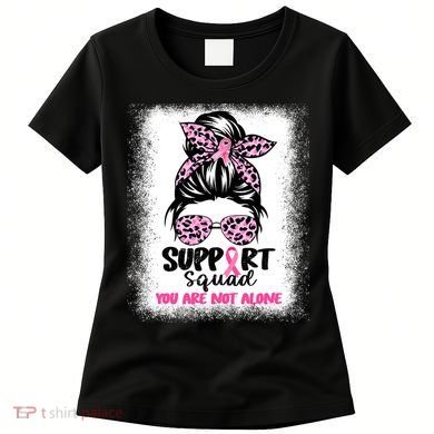 Breast Cancer Support Squad Messy Bun Pink Warrior Awareness Women's T-Shirt