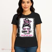 Breast Cancer Support Squad Messy Bun Pink Warrior Awareness Women's T-Shirt thumb 4