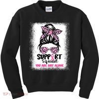 Breast Cancer Support Squad Messy Bun Pink Warrior Awareness Kids Sweatshirt thumb 0