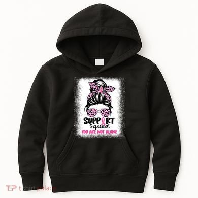 Breast Cancer Support Squad Messy Bun Pink Warrior Awareness Kids Hoodie