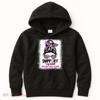 Breast Cancer Support Squad Messy Bun Pink Warrior Awareness Kids Hoodie thumb 0