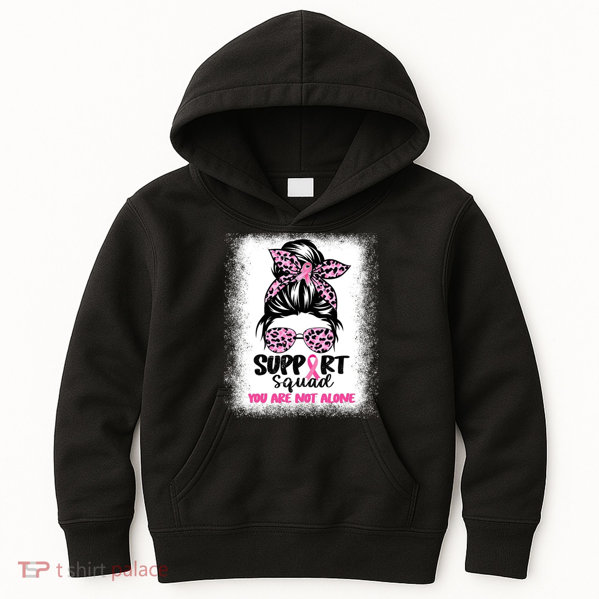Breast Cancer Support Squad Messy Bun Pink Warrior Awareness Kids Hoodie