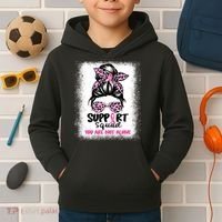 Breast Cancer Support Squad Messy Bun Pink Warrior Awareness Kids Hoodie thumb 2