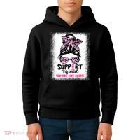 Breast Cancer Support Squad Messy Bun Pink Warrior Awareness Kids Hoodie thumb 4