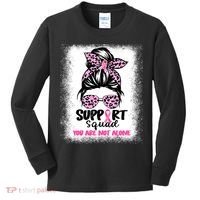 Breast Cancer Support Squad Messy Bun Pink Warrior Awareness Kids Long Sleeve Shirt thumb 0