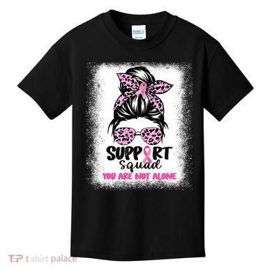 Breast Cancer Support Squad Messy Bun Pink Warrior Awareness Kids T-Shirt