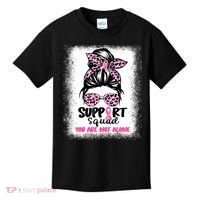 Breast Cancer Support Squad Messy Bun Pink Warrior Awareness Kids T-Shirt thumb 0