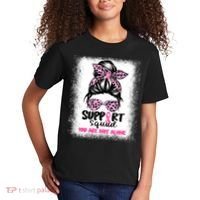 Breast Cancer Support Squad Messy Bun Pink Warrior Awareness Kids T-Shirt thumb 2