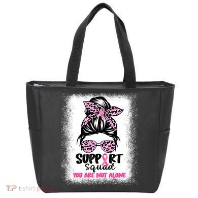 Breast Cancer Support Squad Messy Bun Pink Warrior Awareness Tote Bag