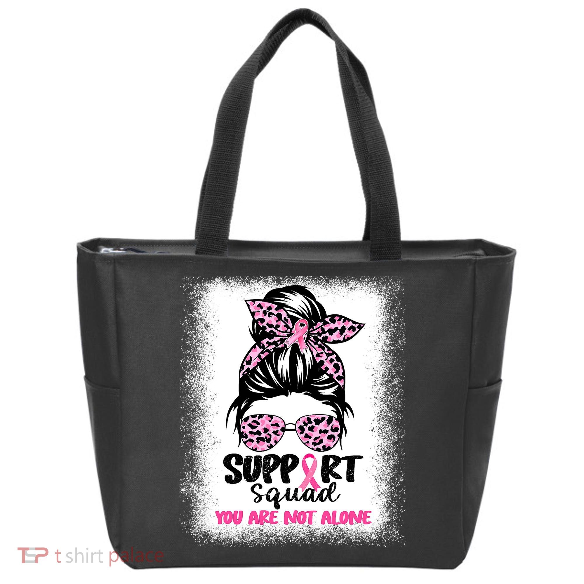Breast Cancer Support Squad Messy Bun Pink Warrior Awareness Tote Bag