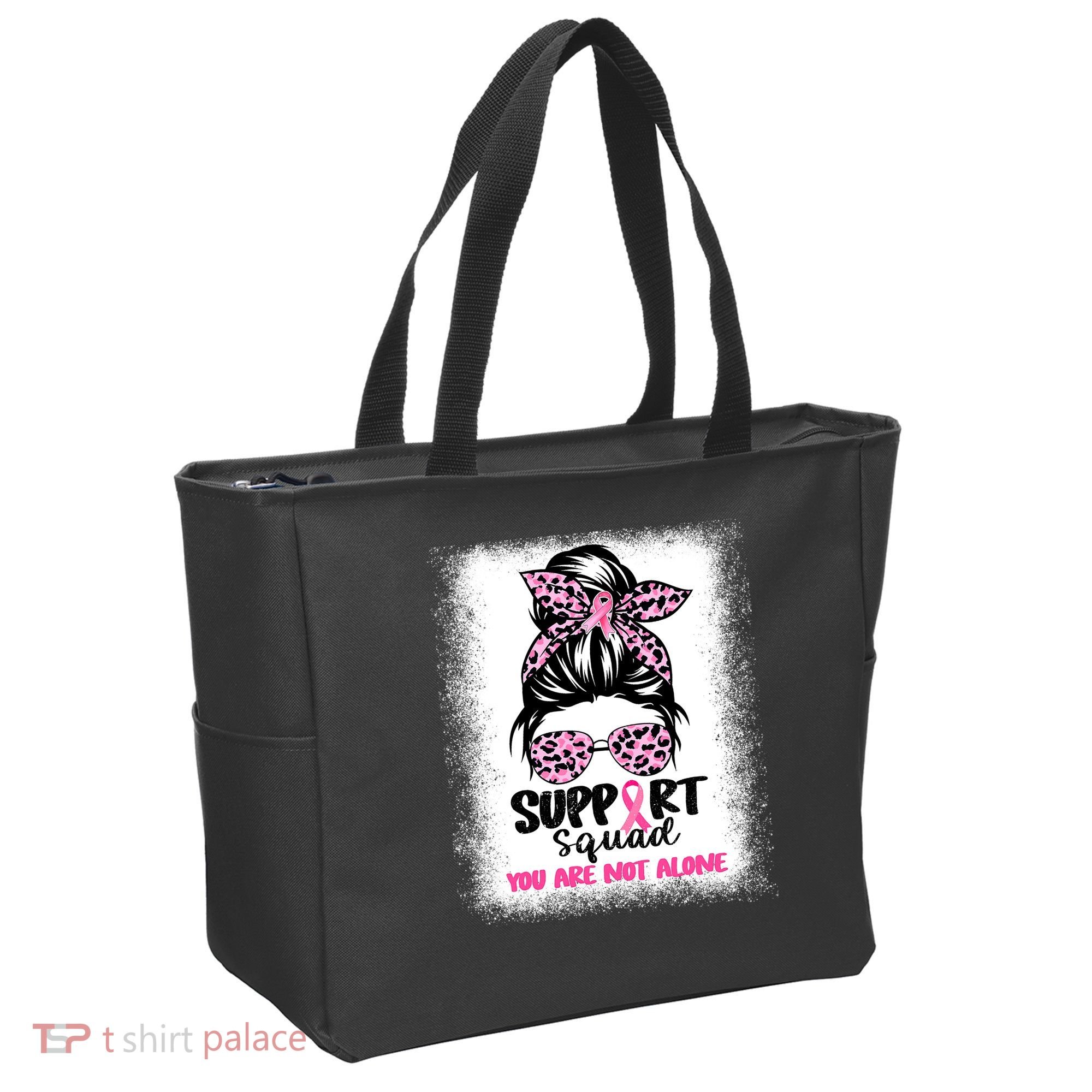 Breast Cancer Support Squad Messy Bun Pink Warrior Awareness Tote Bag