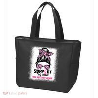 Breast Cancer Support Squad Messy Bun Pink Warrior Awareness Tote Bag thumb 3