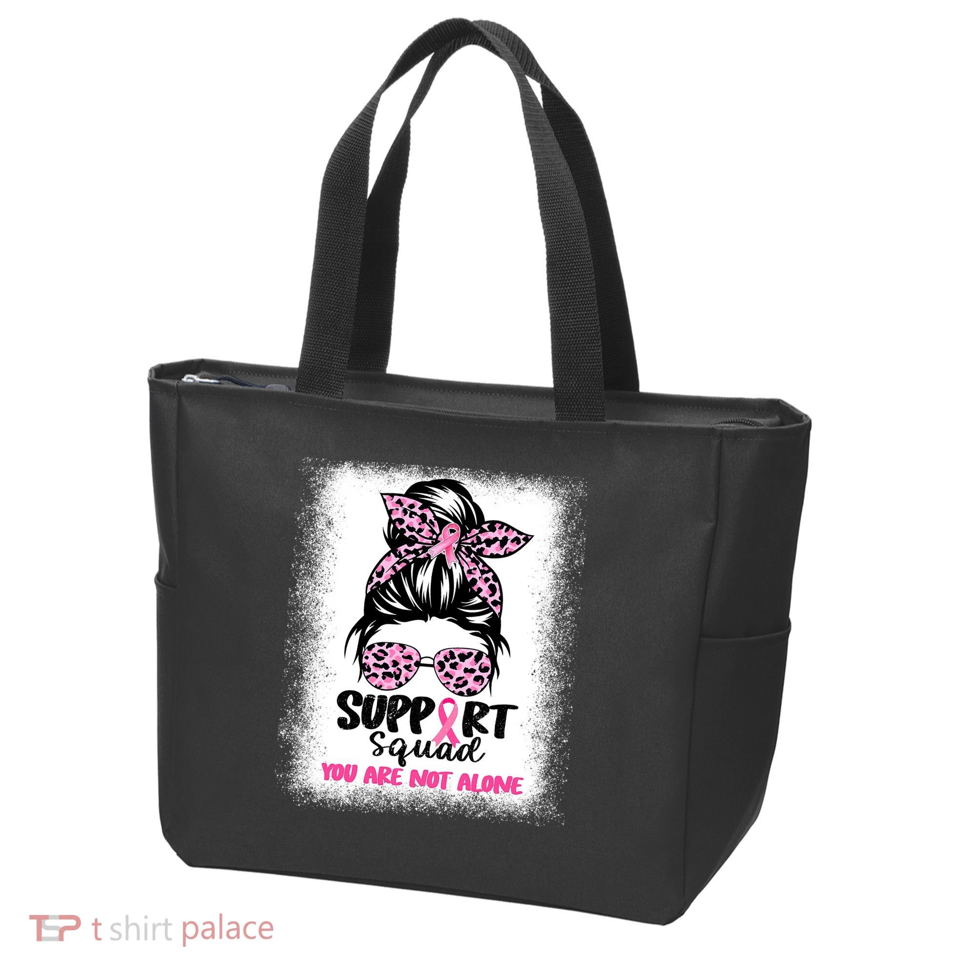 Breast Cancer Support Squad Messy Bun Pink Warrior Awareness Tote Bag