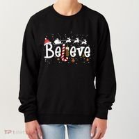 Believe Christmas Santa Claus Reindeer Candy Cane Xmas Gift Women's Sweatshirt thumb 0