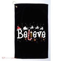 Believe Christmas Santa Claus Reindeer Candy Cane Xmas Gift Golf Towel thumb 0