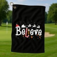 Believe Christmas Santa Claus Reindeer Candy Cane Xmas Gift Golf Towel thumb 1