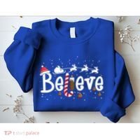 Believe Christmas Santa Claus Reindeer Candy Cane Xmas Gift Sweatshirt thumb 2