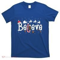 Believe Christmas Santa Claus Reindeer Candy Cane Xmas Gift T-Shirt thumb 0