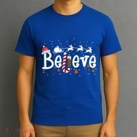 Believe Christmas Santa Claus Reindeer Candy Cane Xmas Gift T-Shirt thumb 3