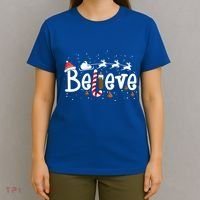 Believe Christmas Santa Claus Reindeer Candy Cane Xmas Gift T-Shirt thumb 4