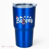 Believe Christmas Santa Claus Reindeer Candy Cane Xmas Gift Tumbler thumb 0