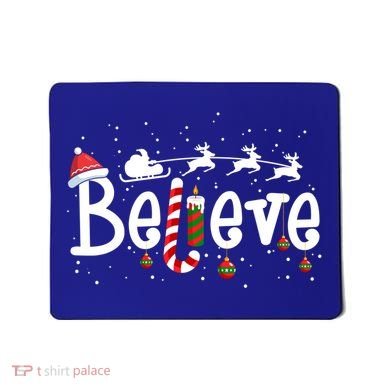 Believe Christmas Santa Claus Reindeer Candy Cane Xmas Gift Mousepad