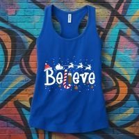 Believe Christmas Santa Claus Reindeer Candy Cane Xmas Gift Women's Tank Top thumb 3