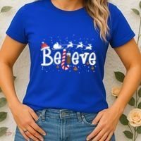 Believe Christmas Santa Claus Reindeer Candy Cane Xmas Gift Women's T-Shirt thumb 2