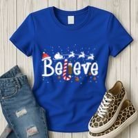 Believe Christmas Santa Claus Reindeer Candy Cane Xmas Gift Women's T-Shirt thumb 3