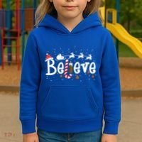 Believe Christmas Santa Claus Reindeer Candy Cane Xmas Gift Kids Hoodie thumb 3