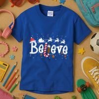 Believe Christmas Santa Claus Reindeer Candy Cane Xmas Gift Kids T-Shirt thumb 3