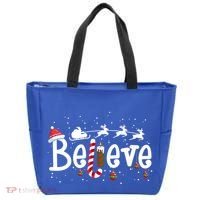 Believe Christmas Santa Claus Reindeer Candy Cane Xmas Gift Tote Bag thumb 0