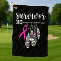Breast Cancer Survivor Warrior Pink Breast Cancer Ribbon Golf Towel thumb 1
