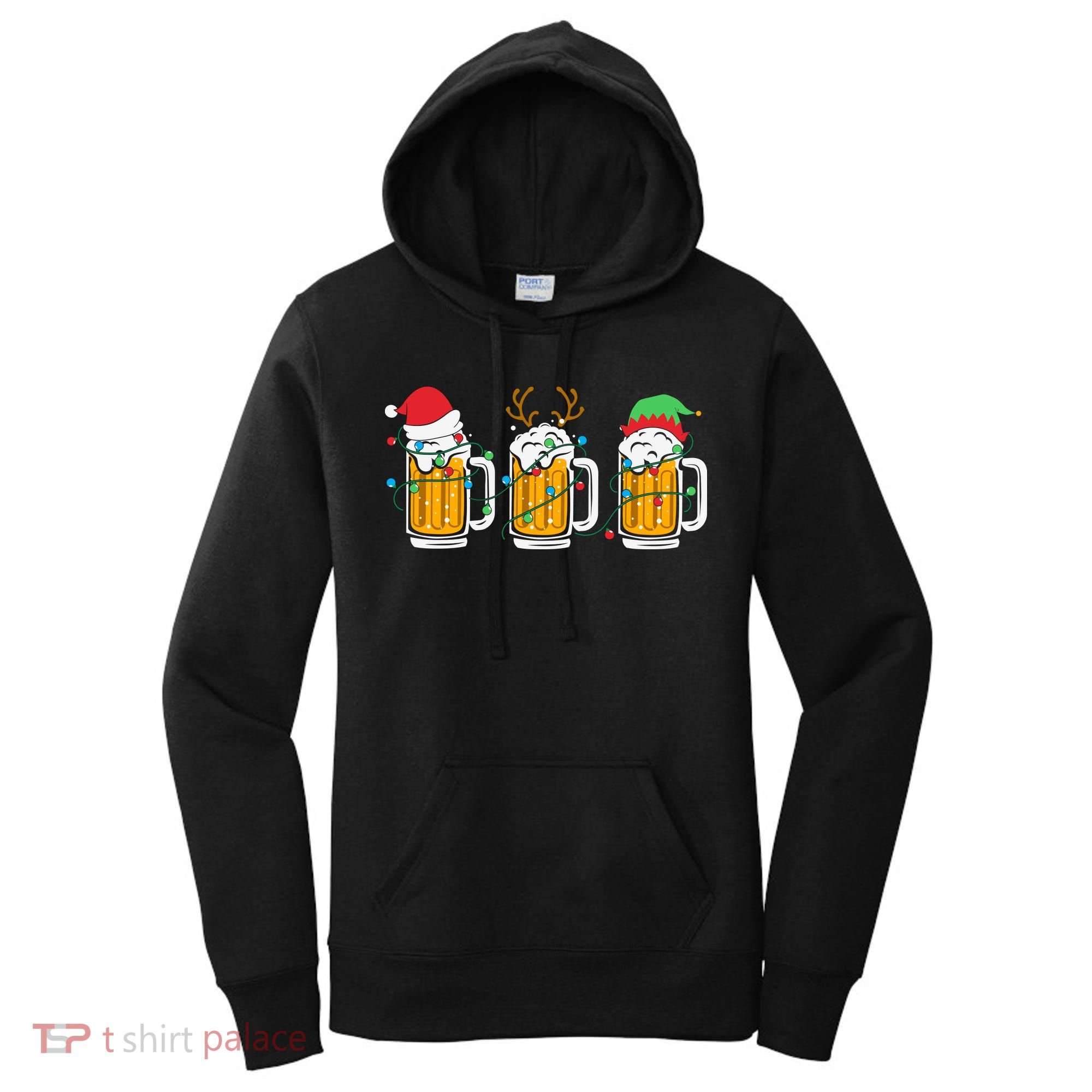 Beer Christmas Santa Reinbeer Xmas Light Xmas Holiday Women's Hoodie