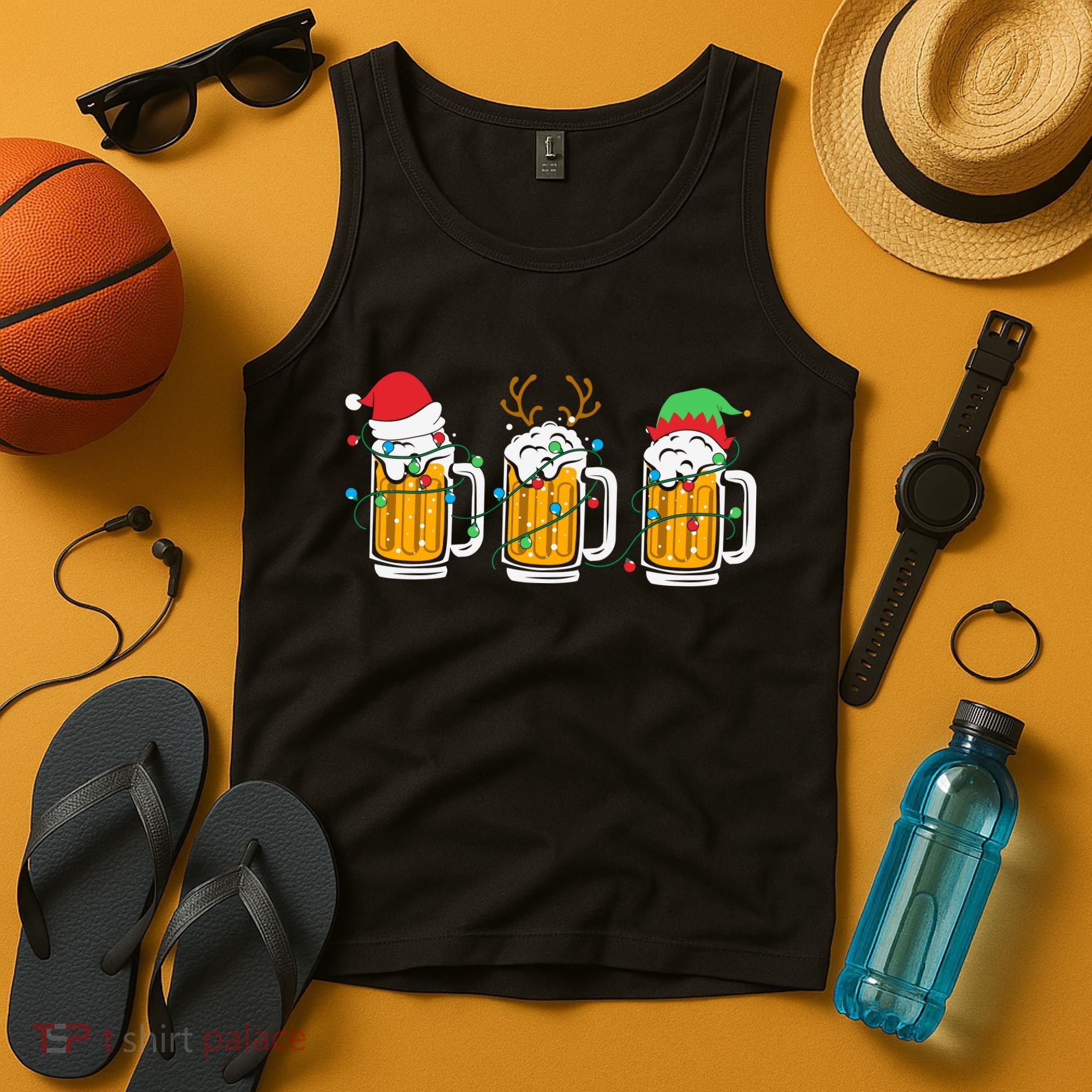 Beer Christmas Santa Reinbeer Xmas Light Xmas Holiday Tank Top