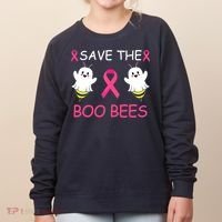 Breast Cancer Save The Boo Bees Halloween Women's Sweatshirt thumb 0
