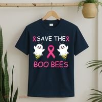 Breast Cancer Save The Boo Bees Halloween T-Shirt thumb 2