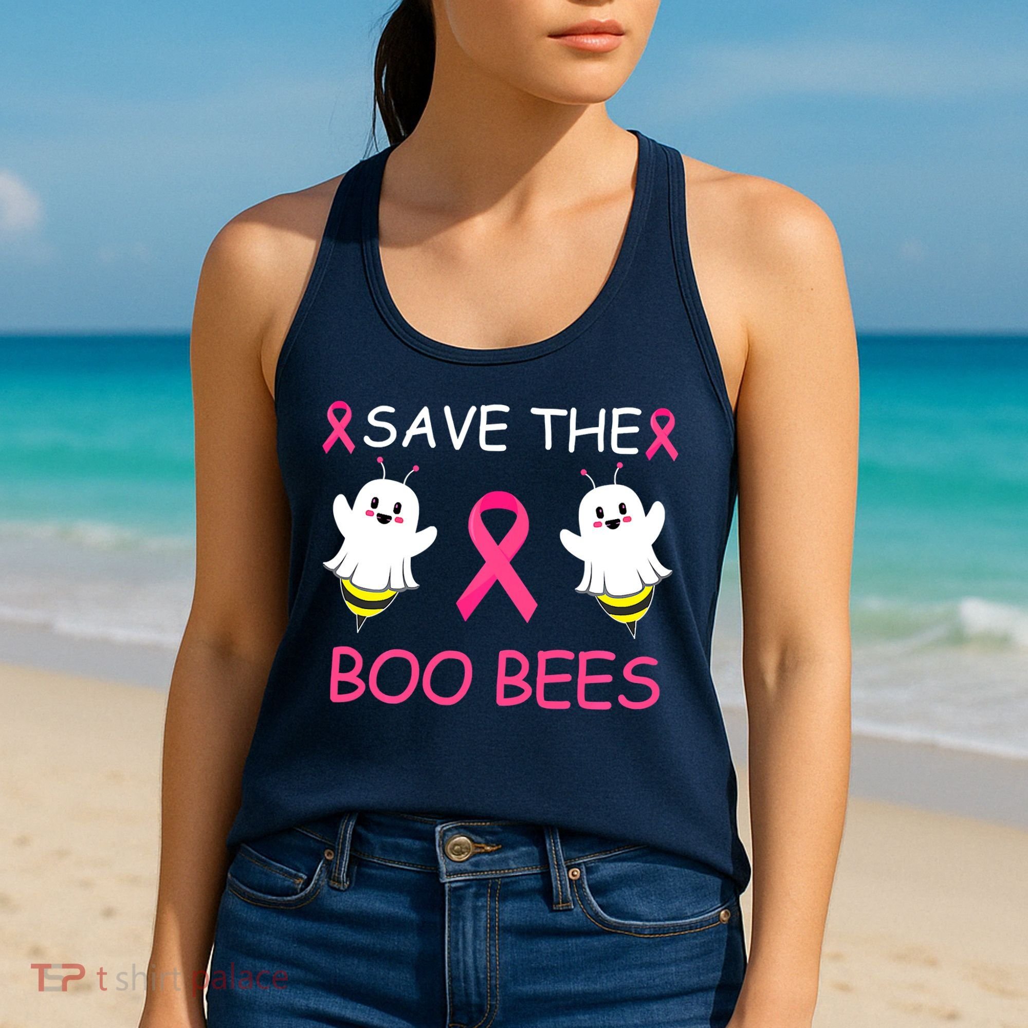 Breast Cancer Save The Boo Bees Halloween Women's Tank Top