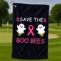 Breast Cancer Save The Boo Bees Halloween Golf Towel thumb 1