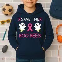 Breast Cancer Save The Boo Bees Halloween Kids Hoodie thumb 2