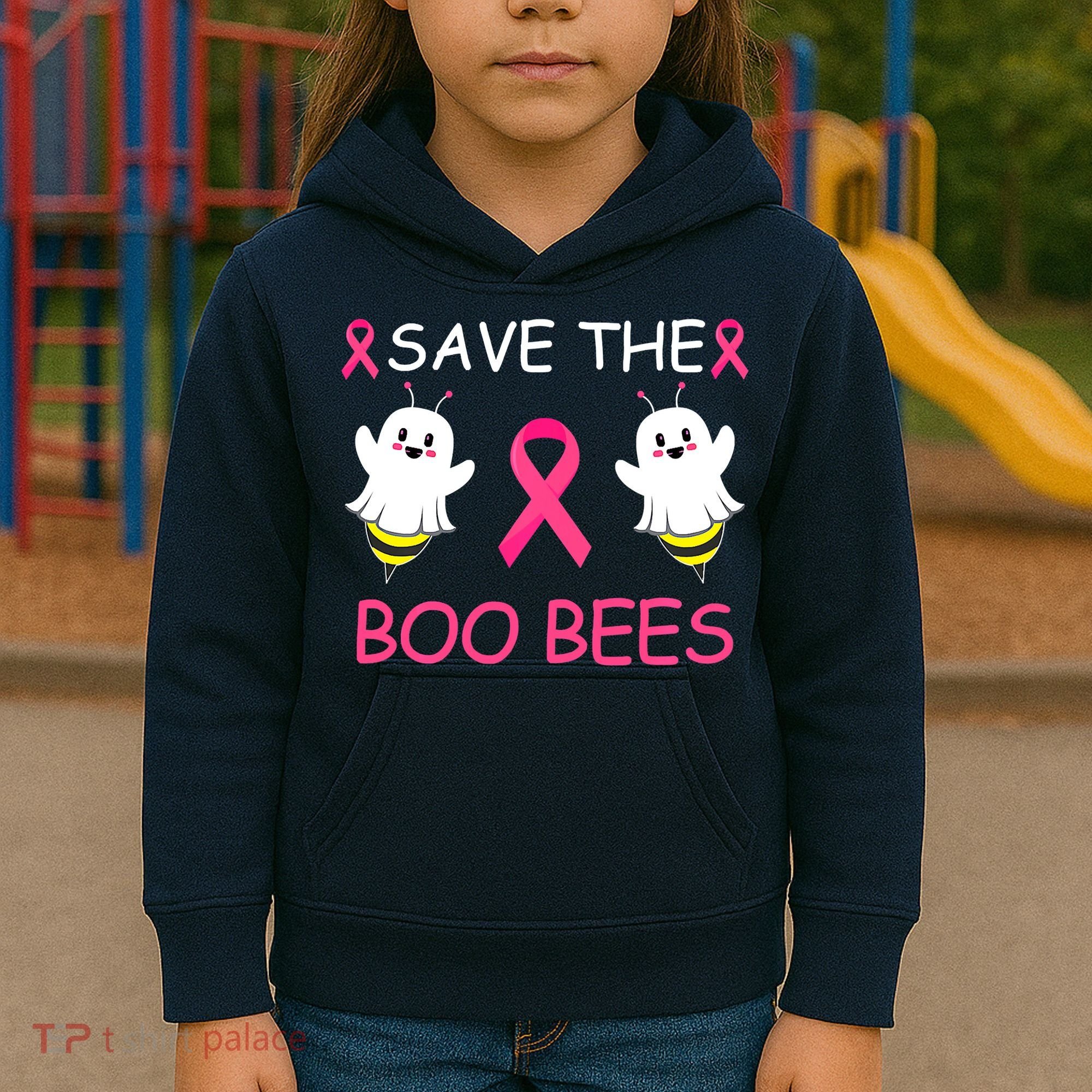 Breast Cancer Save The Boo Bees Halloween Kids Hoodie