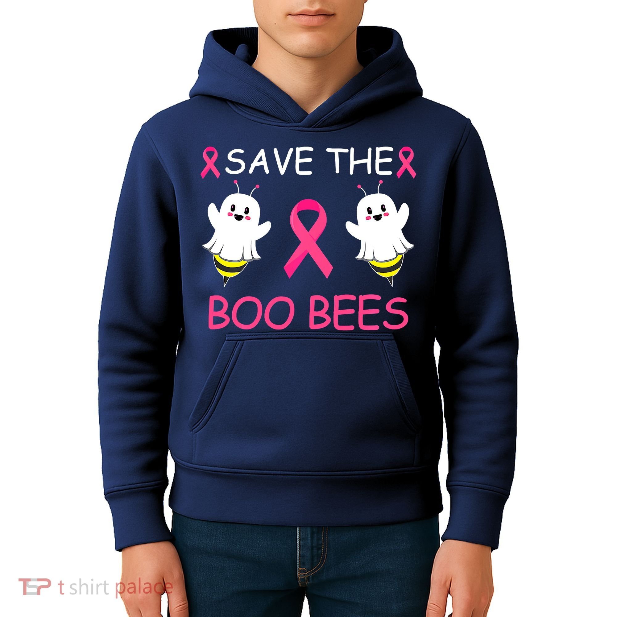Breast Cancer Save The Boo Bees Halloween Kids Hoodie